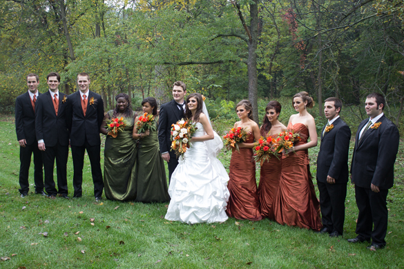 Rustic fall wedding with an olive and pumpkin color scheme!