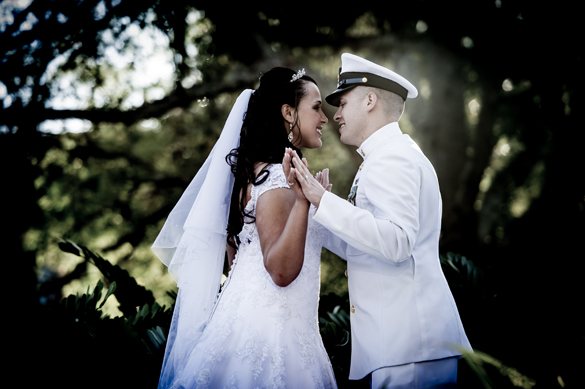classic bride and military groom
