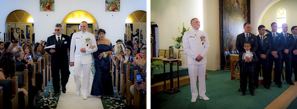 military groom waiting for bride to walk down the aisle