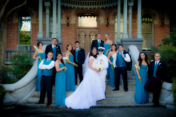 teal bridesmaid dresses in military wedding