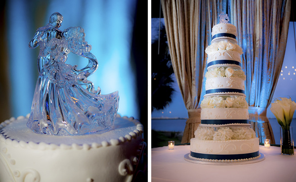 wedding cake and glass wedding cake topper