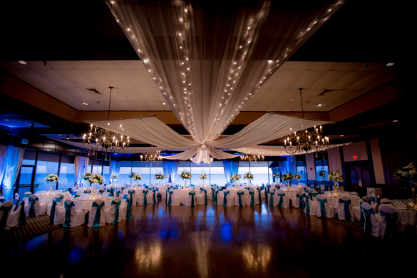 wedding venue with teal decor
