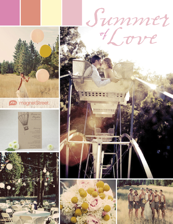 Summer wedding inspiration and color palette with vintage inspired details and Kraft paper style wedding program.