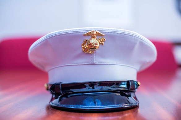 white marine hat worn for military wedding
