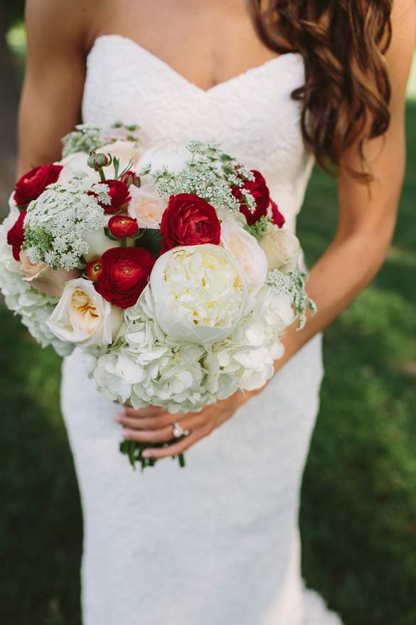 red and white wedding bouquet