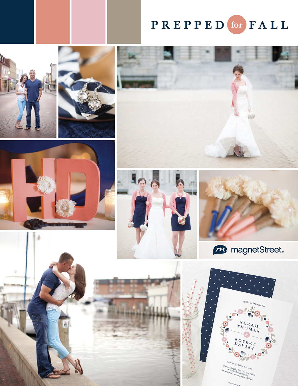 Navy and coral fall wedding colors + inspiration and wedding invitation from MagnetStreet