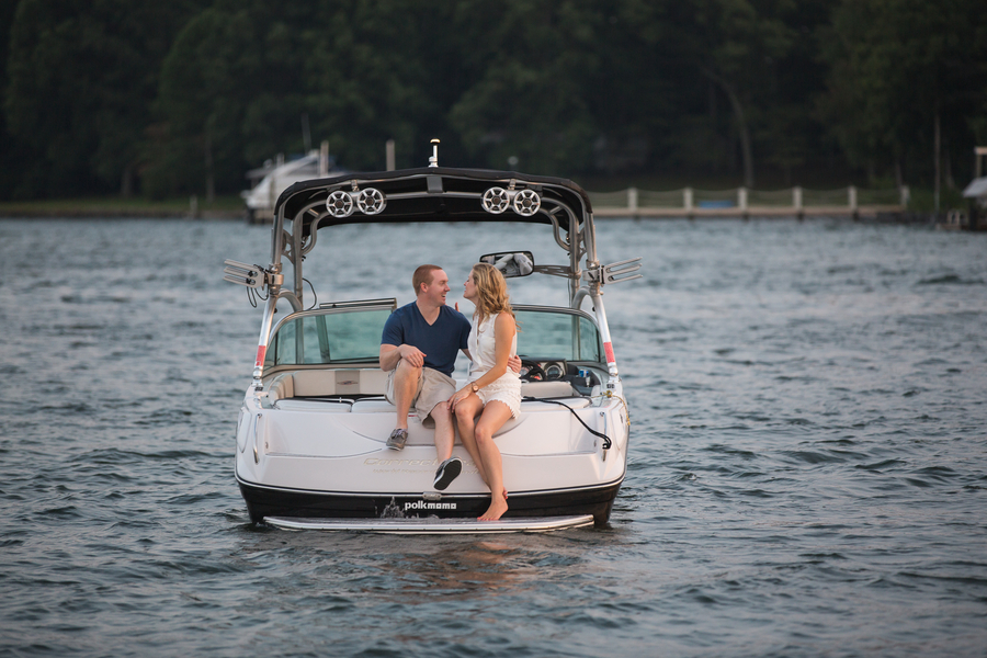 Lake Norman engagement photo out on the boat