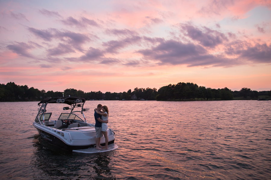 Engagement photo and sunset on Lake Norman