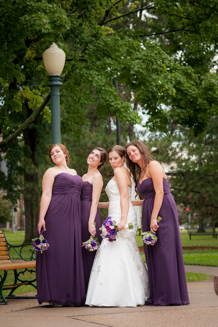 bridesmaids in purple long dresses