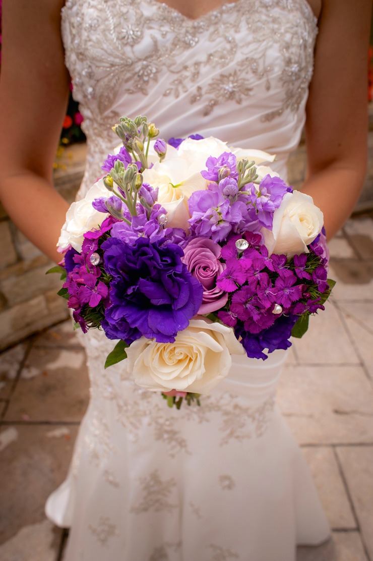 purple, pink and ivory wedding bouquet