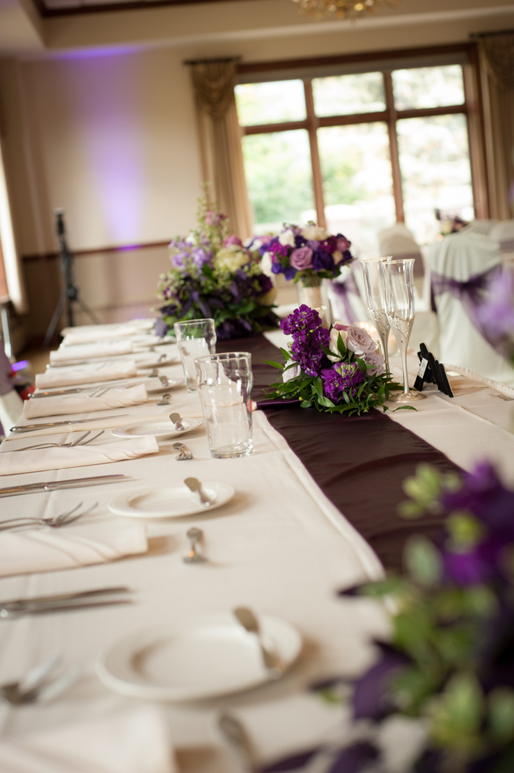 wedding reception with purple accents