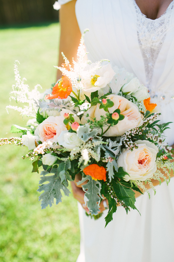 Peach, orange and gray wedding bouquet