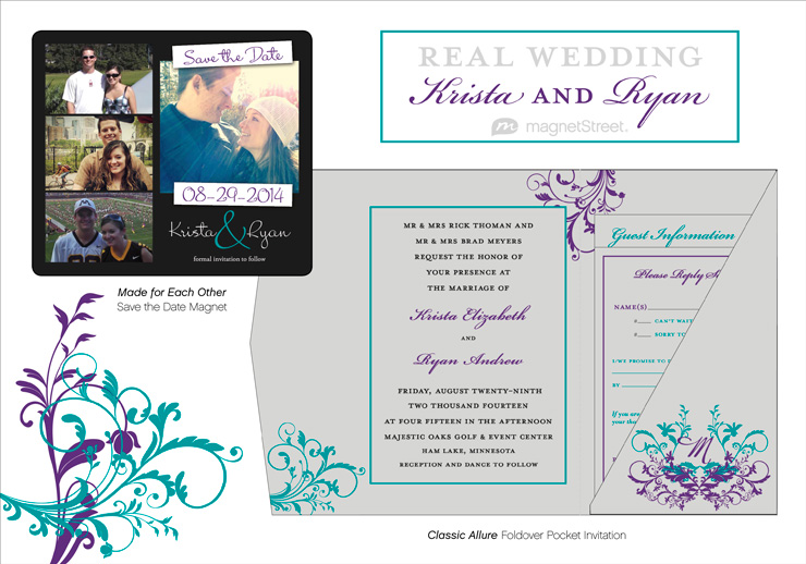 Teal and Purple Wedding Invitation Suite + Photo Save the Date