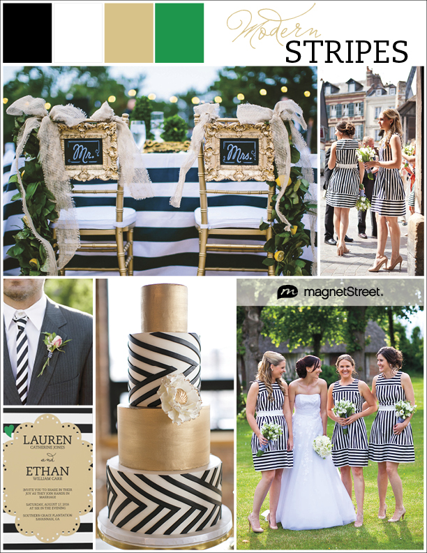 Modern wedding inspiration and striped wedding invitations