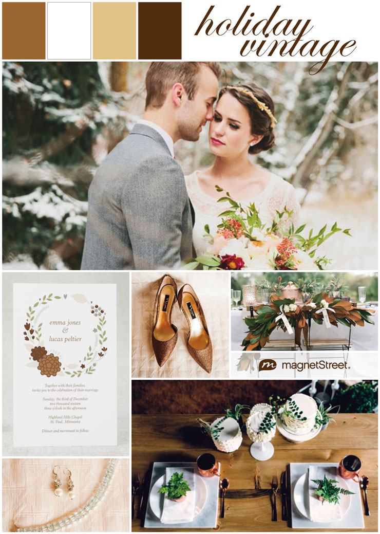 Winter wedding ideas with metallic accents in a rich and gorgeous color scheme of bronze, white, gold and chocolate